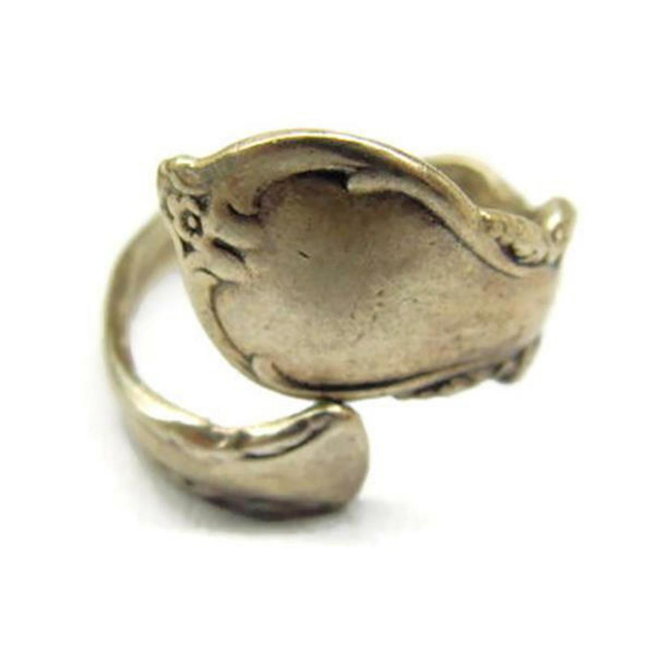 Sz 7 1895 Cellini Signed Sterling Spoon Ring Chantilly Silver 925 Patina Vtg